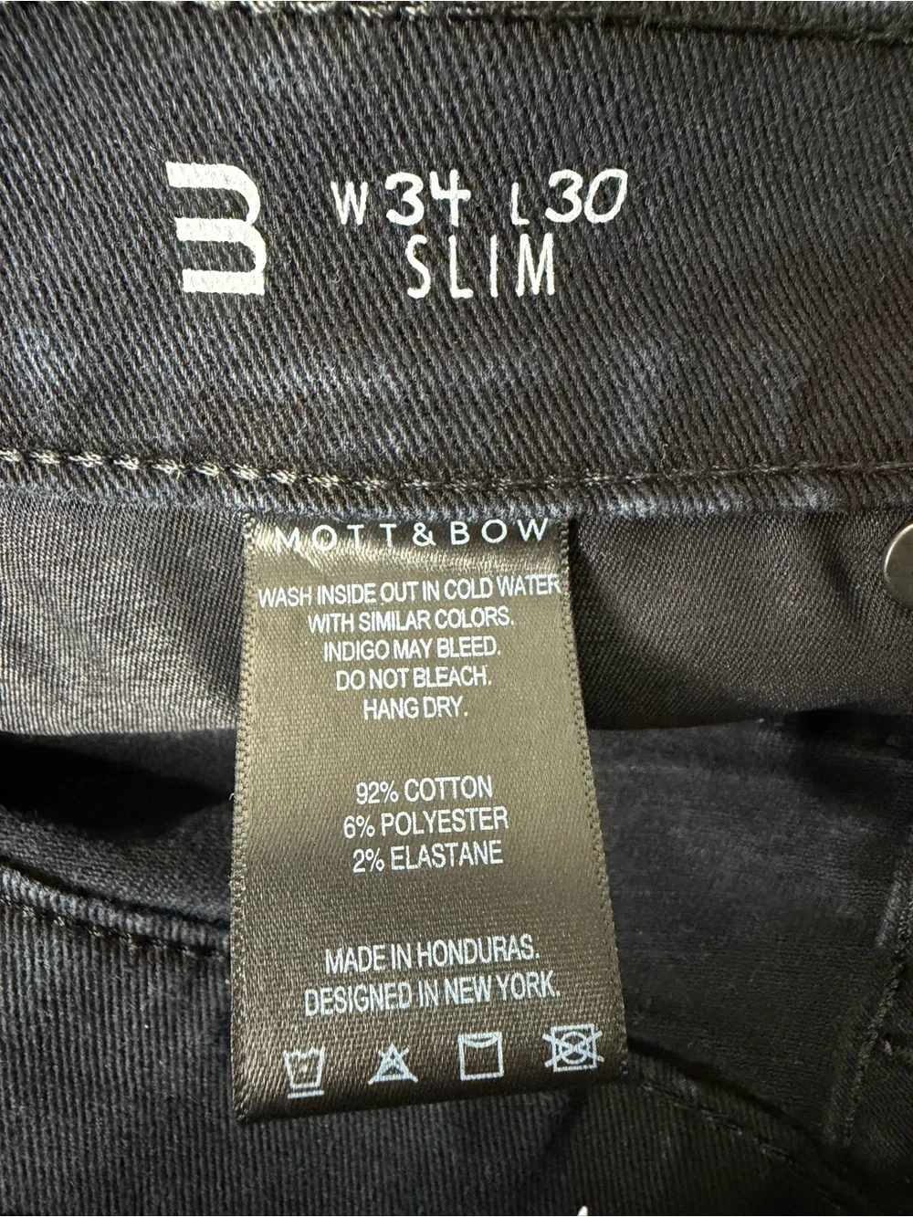 Mott & Bow Slim Fit Jeans Mens 34x30 Black Stretch Denim Jay Rins